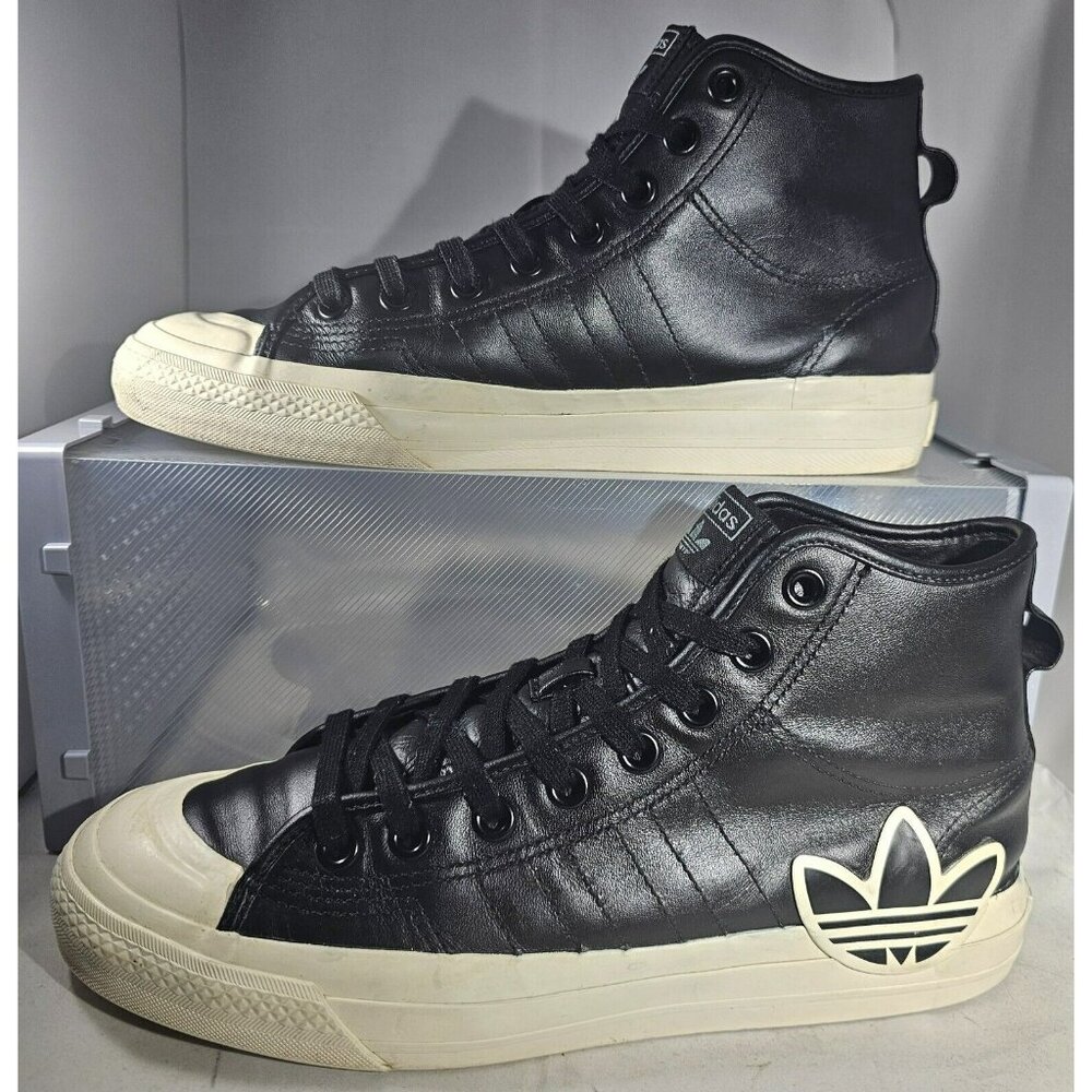 Adidas Men's Originals Nizza Hi RF Leather Black/White Men Sneakers Size 8.5